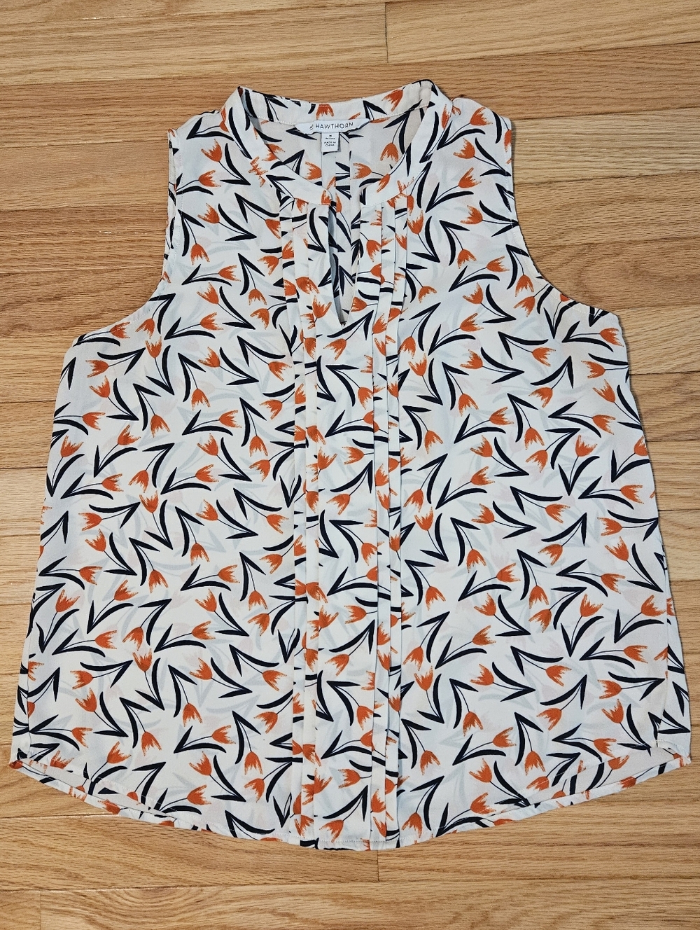 41 Hawthorn Women's Petite M Sleeveless Floral Blouse White Orange Navy